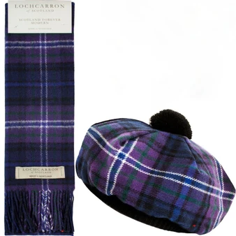 Scotland Forever Modern Tartan Ladies Tammy Hat & Scarf Set Lambswool