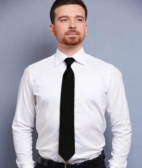 Mens Tie Black Plain Colour Pure Wool