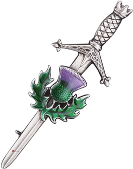 Scottish Accessories Kilt Pin & Carry Pouch Pewter Coloured Thistle Antique Finish Gift from Scotland