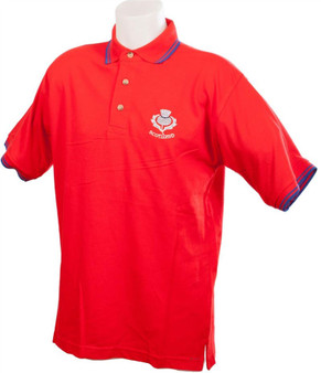 Men's Embroidered Polo Top With Thistle Design In Red
