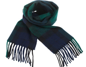 Unisex Pure Cashmere Check Scarf In Black Watch 26cm Wide