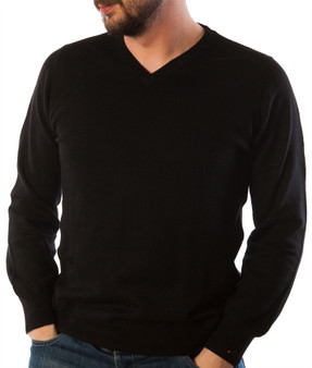 Mens Merino Wool Sweater V-Neck Black
