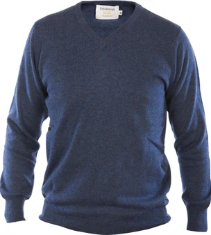 Mens Merino Wool Sweater V-Neck Denim Blue