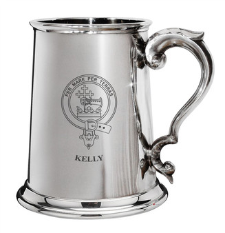 Family Crest Polished Pewter 1 Pint Tankard with Scroll handle Georgeson-Lamont