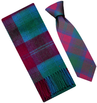 Mens Scarf & Tie Gift Set Wool Tie Lindsay Ancient Tartan Plaid Design 100% Lambswool Scarf