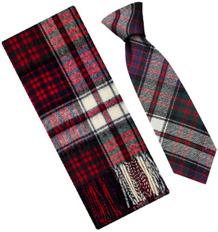 Mens Scarf & Tie Gift Set Wool Tie MacDonald Dress Modern Tartan Plaid Design 100% Lambswool Scarf