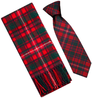 Mens Scarf & Tie Gift Set Wool Tie MacKinnon Red Modern Tartan Plaid Design 100% Lambswool Scarf