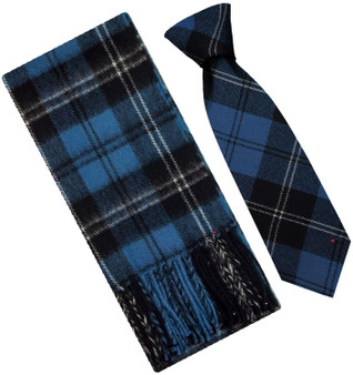 Mens Scarf & Tie Gift Set Wool Tie Ramsay Blue Ancient Tartan Plaid Design 100% Lambswool Scarf