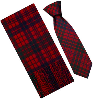 Mens Scarf & Tie Gift Set Wool Tie Ross Red Modern Tartan Plaid Design 100% Lambswool Scarf