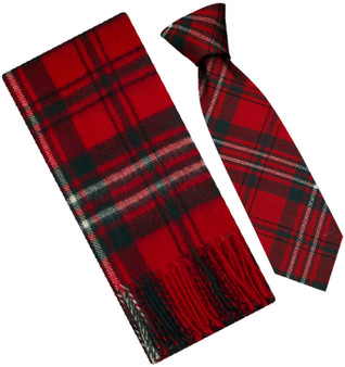 Mens Scarf & Tie Gift Set Wool Tie Scott Red Modern Tartan Plaid Design 100% Lambswool Scarf