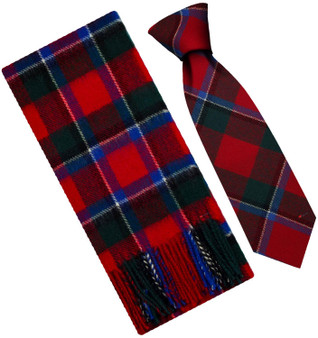 Mens Scarf & Tie Gift Set Wool Tie Sinclair Red Modern Tartan Plaid Design 100% Lambswool Scarf