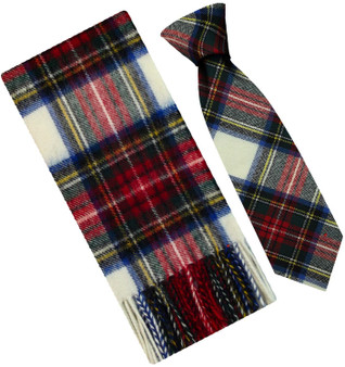 Mens Scarf & Tie Gift Set Wool Tie Stewart Dress Modern Tartan Plaid Design 100% Lambswool Scarf