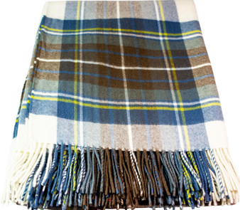 Stewart Muted Blue Scottish Tartan 100% Lambswool Throw Blanket Warm and Soft Plaid Travel Wool Rug