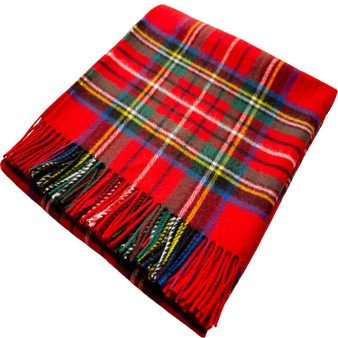 Royal Stewart Scottish Tartan 100% Lambswool Throw Blanket Warm and Soft Plaid Travel Wool Rug