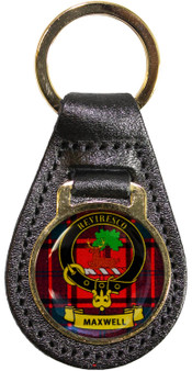 Leather Key Fob Scottish Clan Crest Maxwell Made in Scotland