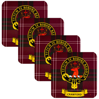 Crawford Clan Crest Square Coasters Set of 4 Cork Backed From Scotland