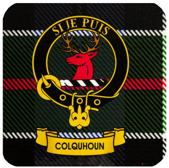 Colquhoun Clan Crest Square Coasters Set of 4 Cork Backed From Scotland