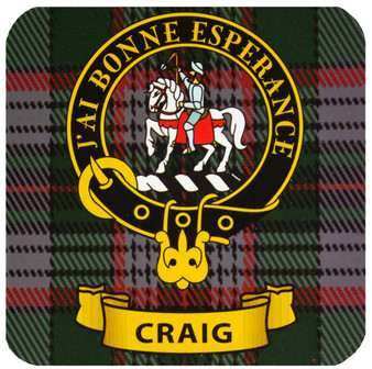 Craig Clan Crest Square Coasters Set of 4 Cork Backed From Scotland