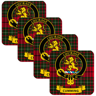 Cumming Clan Crest Square Coasters Set of 4 Cork Backed From Scotland
