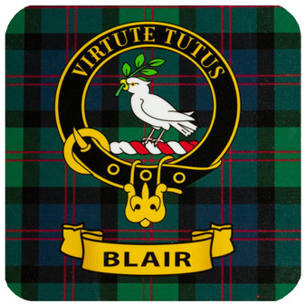 Blair Clan Crest Square Coasters Set of 4 Cork Backed From Scotland