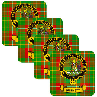 Burnett Clan Crest Square Coasters Set of 4 Cork Backed From Scotland