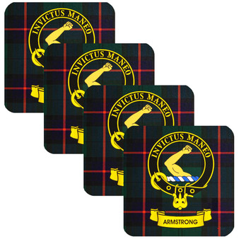 Armstrong Clan Crest Square Coasters Set of 4 Cork Backed From Scotland
