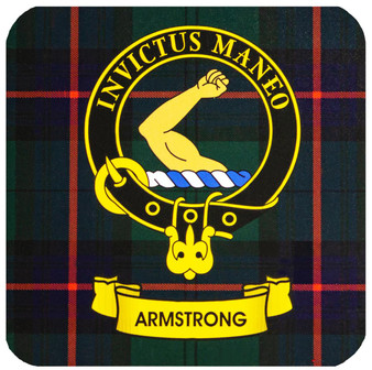 Armstrong Clan Crest Square Coasters Set of 4 Cork Backed From Scotland