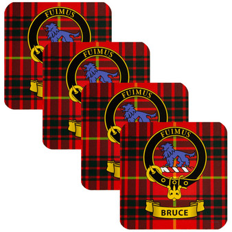 Bruce Clan Crest Square Coasters Set of 4 Cork Backed From Scotland