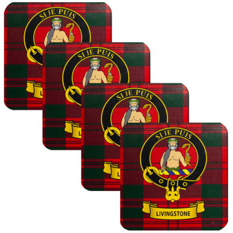 Livingstone Clan Crest Square Coasters Set of 4 Cork Backed From Scotland