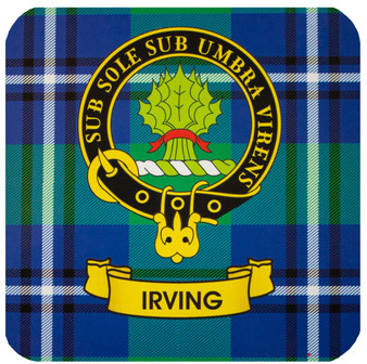 Irving Clan Crest Square Coasters Set of 4 Cork Backed From Scotland