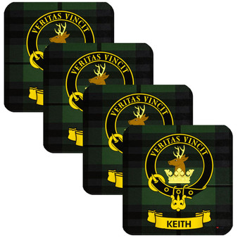 Keith Clan Crest Square Coasters Set of 4 Cork Backed From Scotland