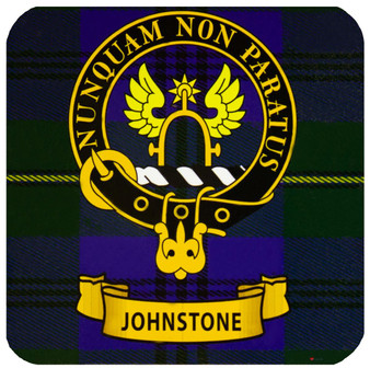 Johnstone Clan Crest Square Coasters Set of 4 Cork Backed From Scotland