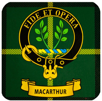 MacArthur Clan Crest Square Coasters Set of 4 Cork Backed From Scotland