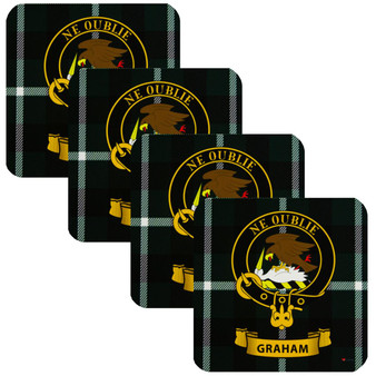 Graham Clan Crest Square Coasters Set of 4 Cork Backed From Scotland