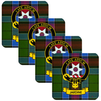 Jardine Clan Crest Square Coasters Set of 4 Cork Backed From Scotland