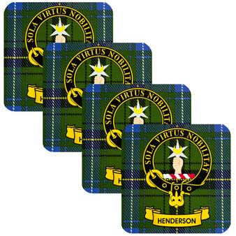 Henderson Clan Crest Square Coasters Set of 4 Cork Backed From Scotland