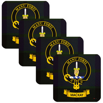MacKay Clan Crest Square Coasters Set of 4 Cork Backed From Scotland