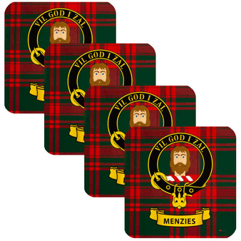 Menzies Clan Crest Square Coasters Set of 4 Cork Backed From Scotland