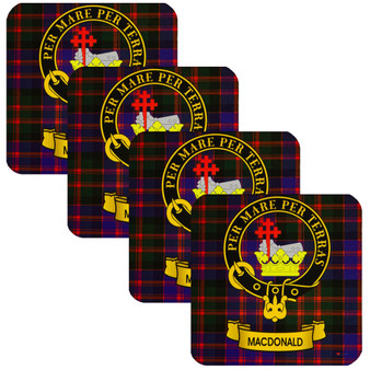 MacDonald Clan Crest Square Coasters Set of 4 Cork Backed From Scotland