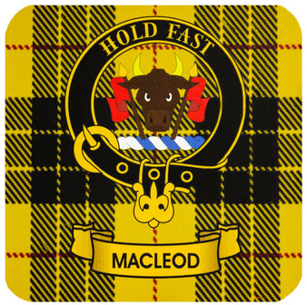 MacLeod Lewis Clan Crest Square Coasters Set of 4 Cork Backed From Scotland