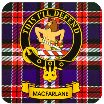 MacFarlane Clan Crest Square Coasters Set of 4 Cork Backed From Scotland