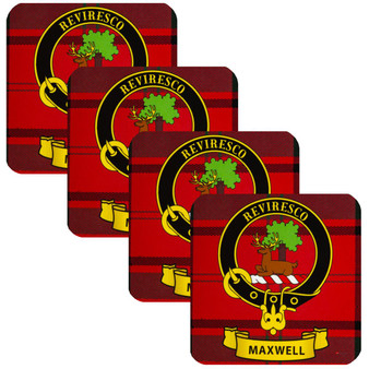 Maxwell Clan Crest Square Coasters Set of 4 Cork Backed From Scotland
