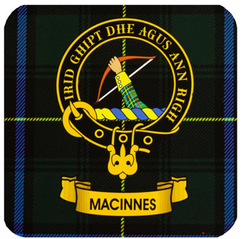 MacInnes Clan Crest Square Coasters Set of 4 Cork Backed From Scotland