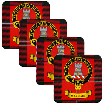 MacLean Clan Crest Square Coasters Set of 4 Cork Backed From Scotland