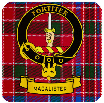 MacAlister Clan Crest Square Coasters Set of 4 Cork Backed From Scotland