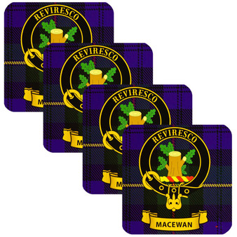 MacEwan Clan Crest Square Coasters Set of 4 Cork Backed From Scotland