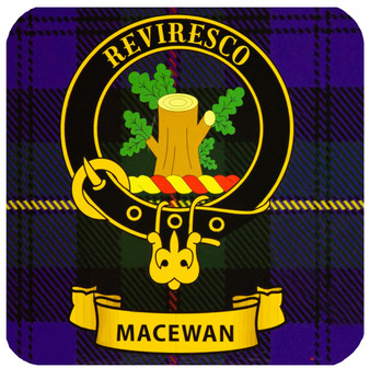 MacEwan Clan Crest Square Coasters Set of 4 Cork Backed From Scotland