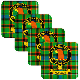 Nicholson Clan Crest Square Coasters Set of 4 Cork Backed From Scotland