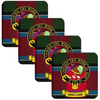 Sinclair Clan Crest Square Coasters Set of 4 Cork Backed From Scotland