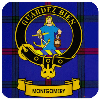Montgomery Clan Crest Square Coasters Set of 4 Cork Backed From Scotland